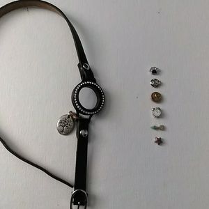 Origami Owl leather bracelet with charms